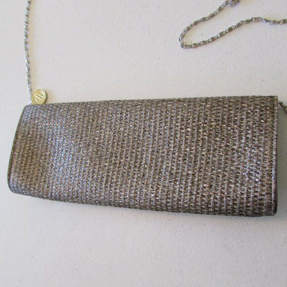 Big Buddha Woven Silver Clutch Bag - Like New - 12"x4.5" - Picture 9 of 14
